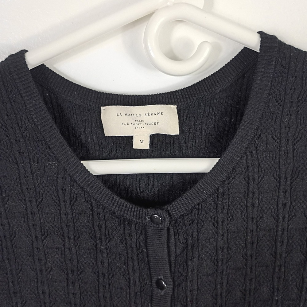 La Maille Sezane Diana Mini Knit Sweater Dress Womens Medium Black Minimalist - Picture 7 of 13